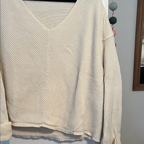 Free People Cream V-Neck Sweater - Picture 5 of 8